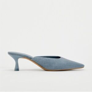 Blue Suede Heeled Mules Zara Size 8
